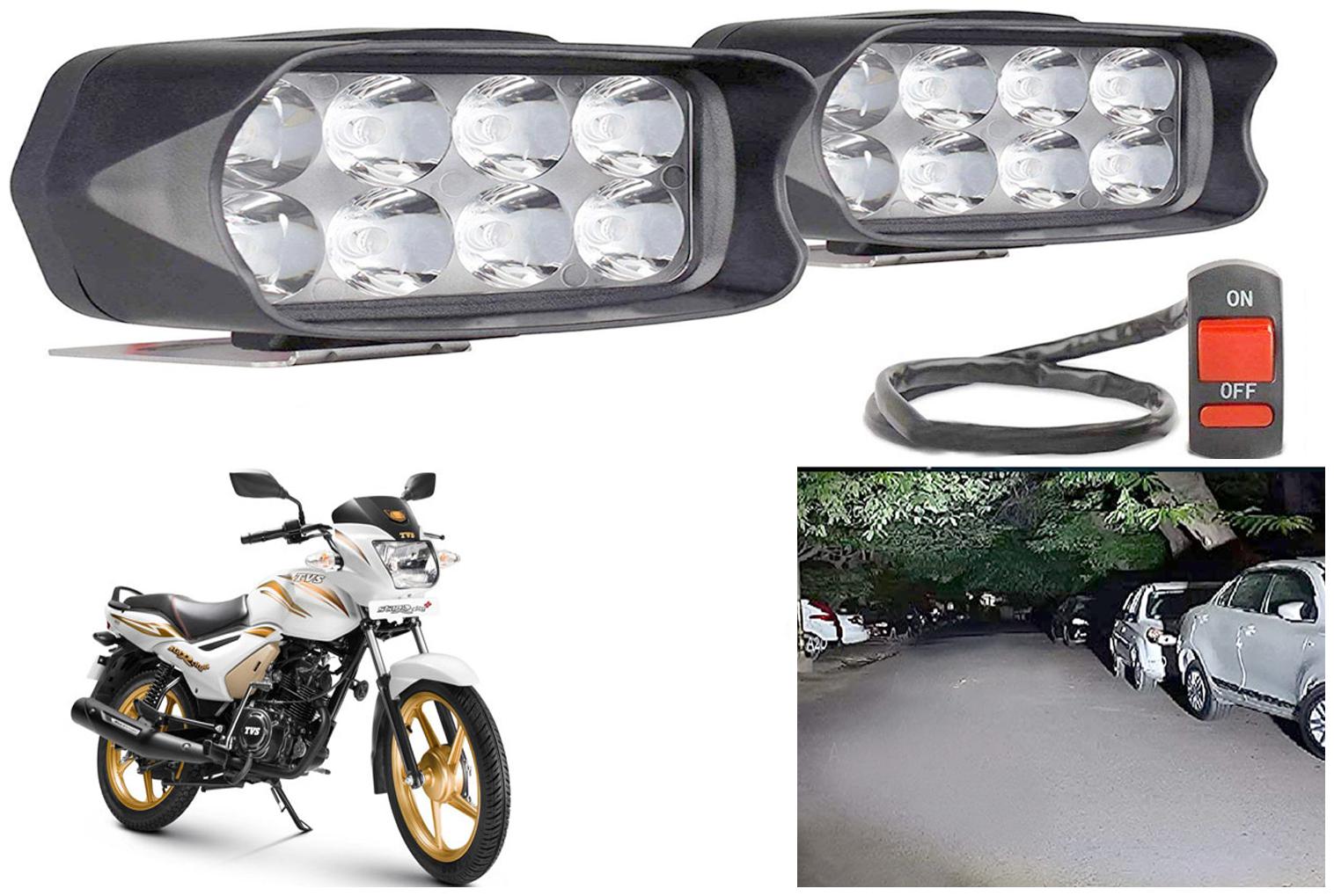 

SHOP4U Waterproof 8 LED Fog Light Head Lamp for TVS Star City Plus (Set of 2 Free On Off Switch)