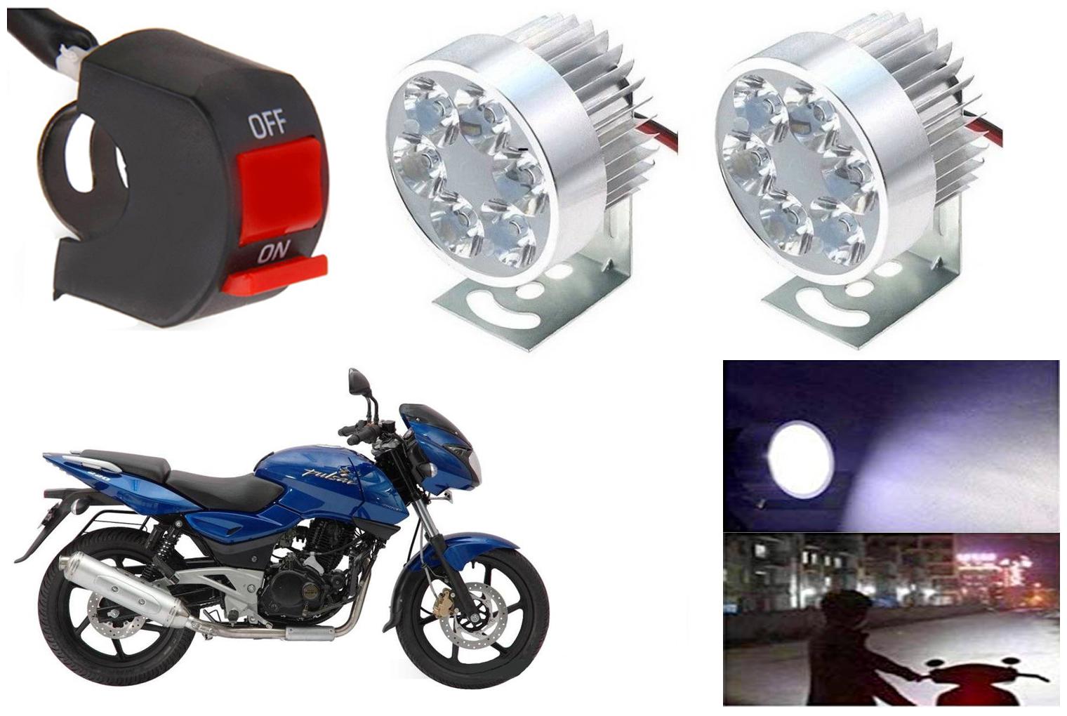 

SHOP4U Waterproof 6 LED Fog Light Head Lamp for Bajaj Pulsar 220S (Set of 2 Silver Free On Off Switch)