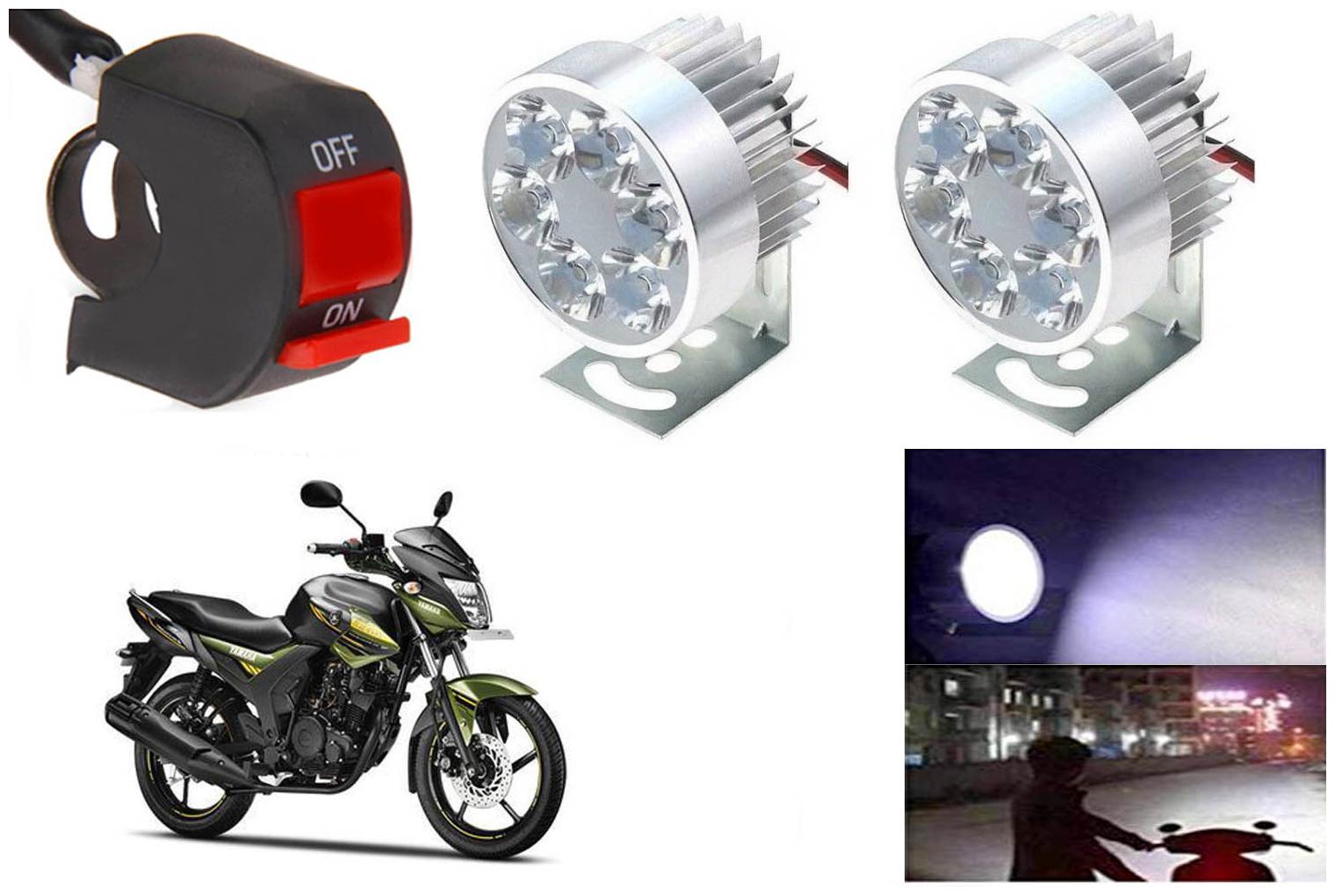 

SHOP4U Waterproof 6 LED Fog Light Head Lamp for Yamaha SZ RR (Set of 2 Silver Free On Off Switch)