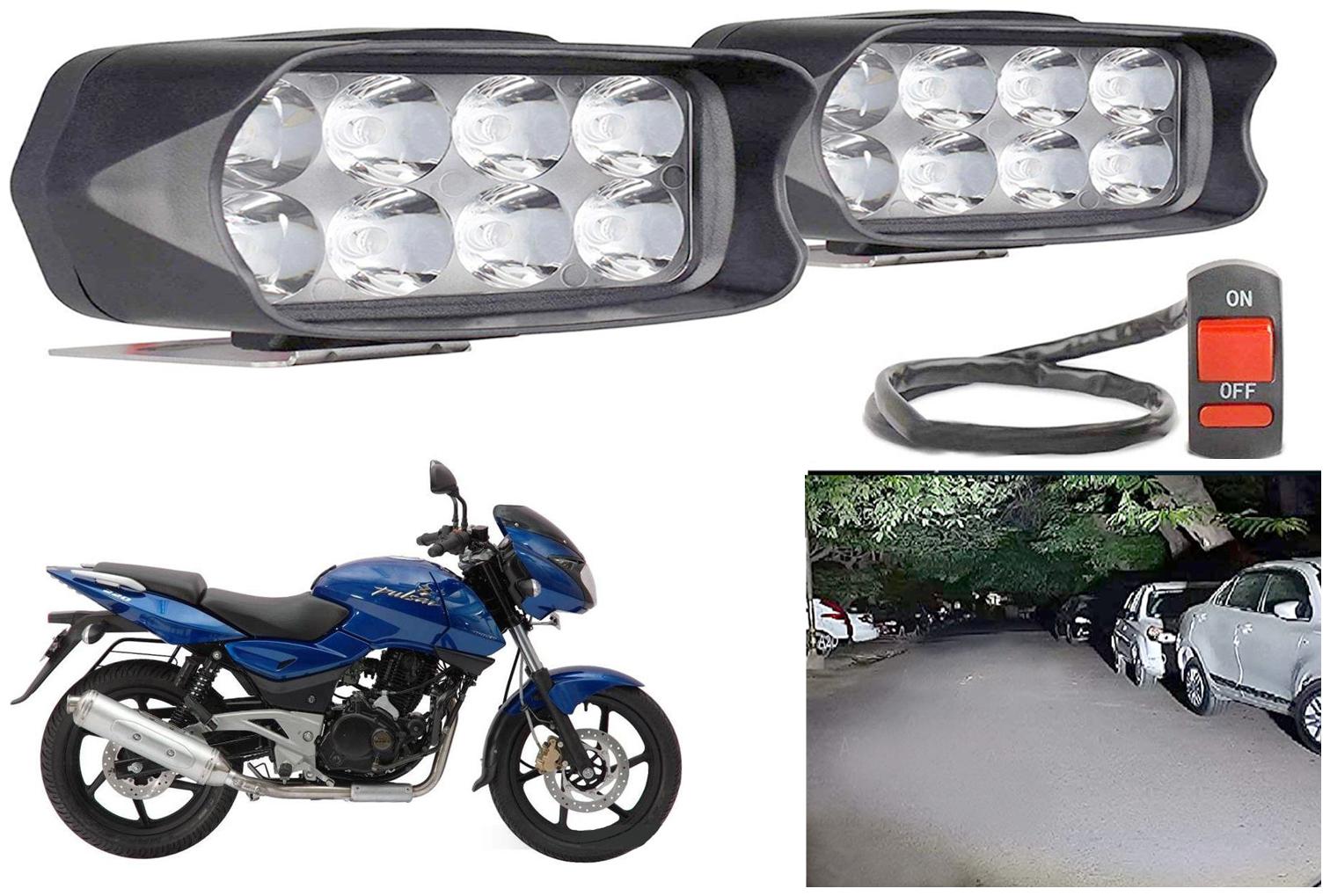 

SHOP4U Waterproof 8 LED Fog Light Head Lamp for Bajaj Pulsar 220S (Set of 2 Free On Off Switch)