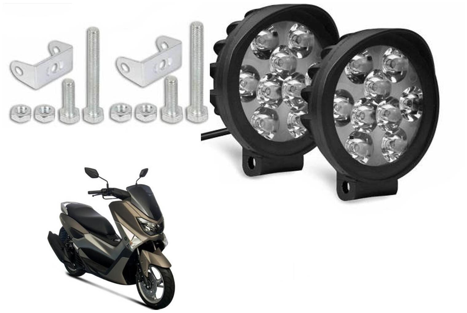 

SHOP4U Waterproof 9 Round Cap LED Fog Light Head Lamp for Yamaha N Max (Set of 2 Free On Off Switch)