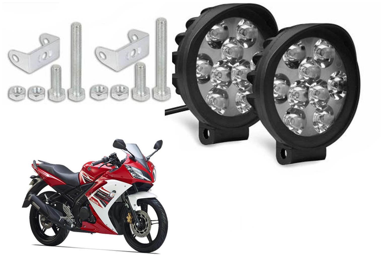 

SHOP4U Waterproof 9 Round Cap LED Fog Light Head Lamp for Yamaha YZF R15 (Set of 2 Free On Off Switch)