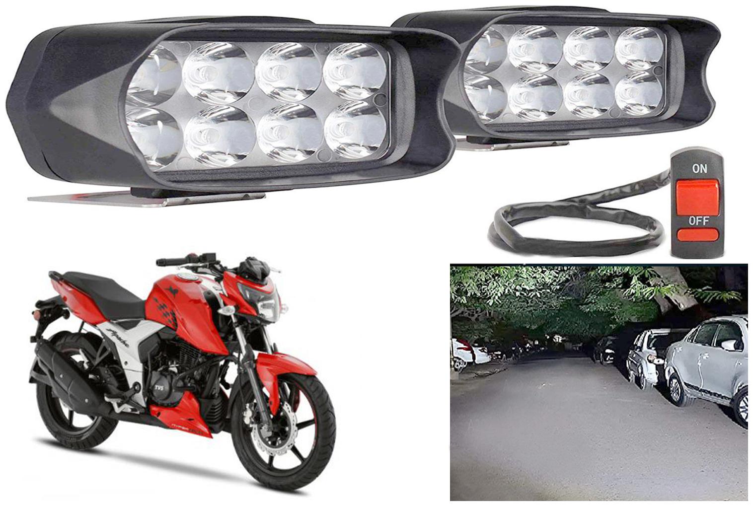

SHOP4U Waterproof 8 LED Fog Light Head Lamp for TVS Apache RTR 160 4V (Set of 2 Free On Off Switch)