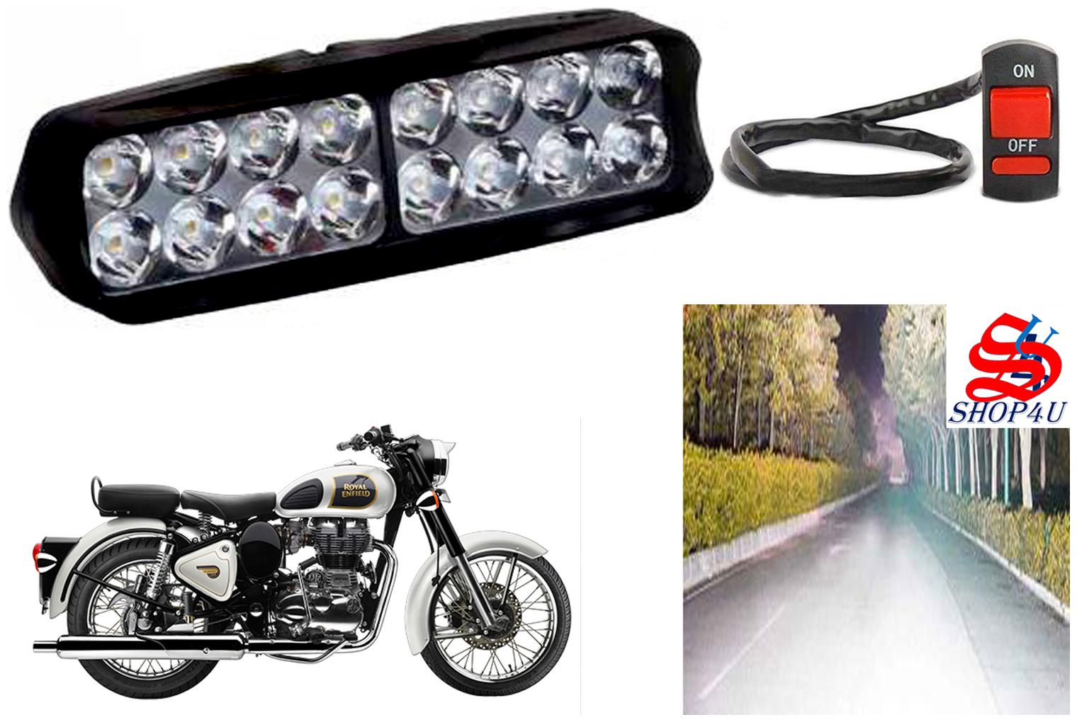 

SHOP4U Waterproof 16 LED Fog Light Head Lamp for Royal Enfield Classic 350 (Set of 1 Free On Off Switch)