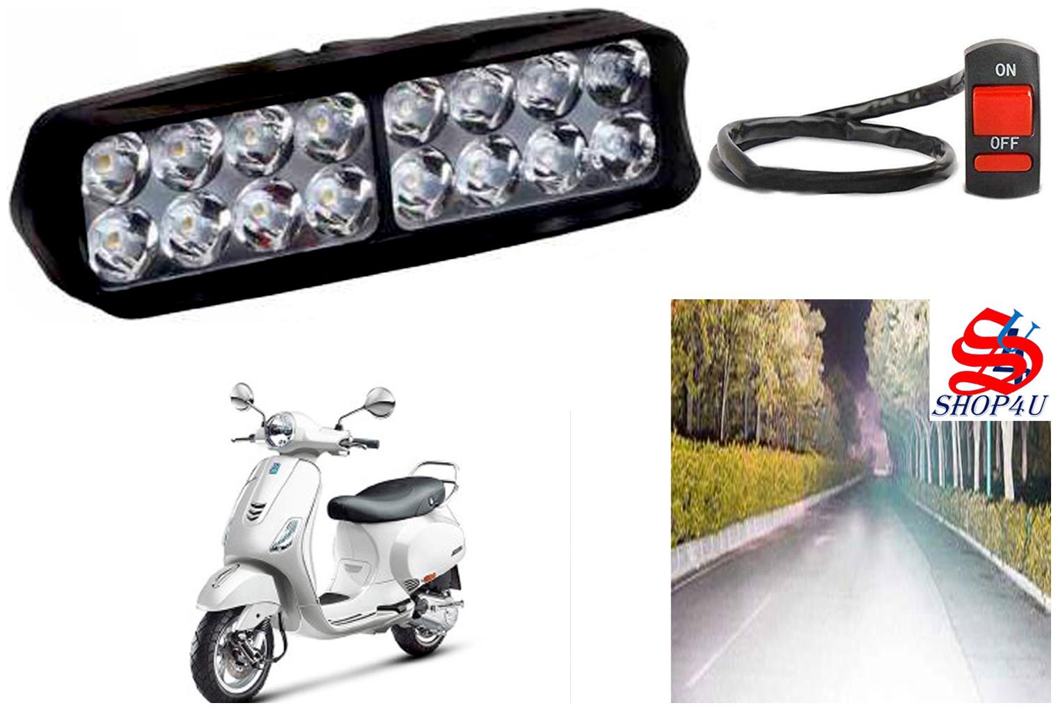 

SHOP4U Waterproof 16 LED Fog Light Head Lamp for Piaggio Vespa VXL 125 (Set of 1 Free On Off Switch)