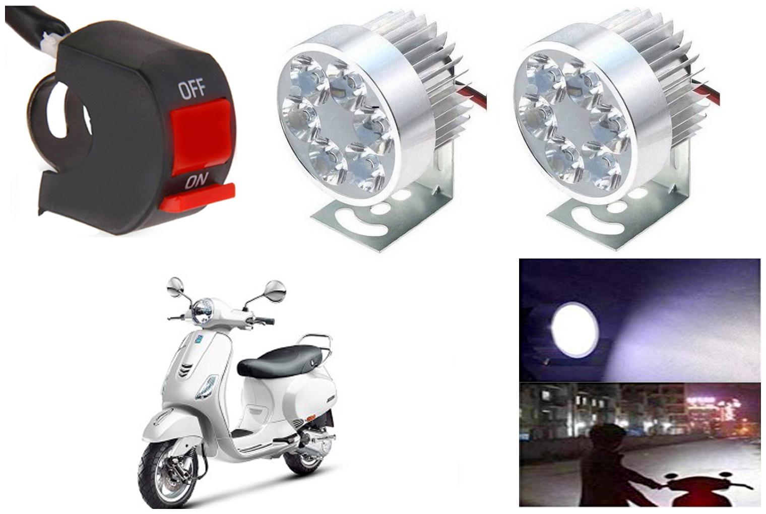 

SHOP4U Waterproof 6 LED Fog Light Head Lamp for Piaggio Vespa VXL 125 (Set of 2 Silver Free On Off Switch)