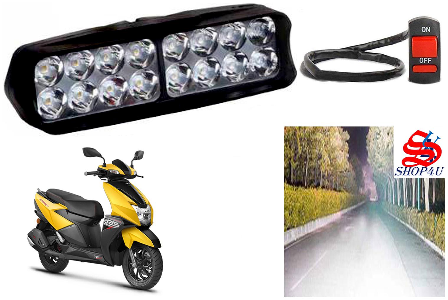 

SHOP4U Waterproof 16 LED Fog Light Head Lamp for TVS NTORQ 125 (Set of 1 Free On Off Switch)
