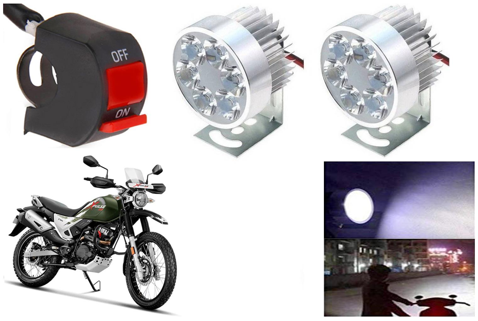 

SHOP4U Waterproof 6 LED Fog Light Head Lamp for Hero XPulse 200 (Set of 2 Silver Free On Off Switch)