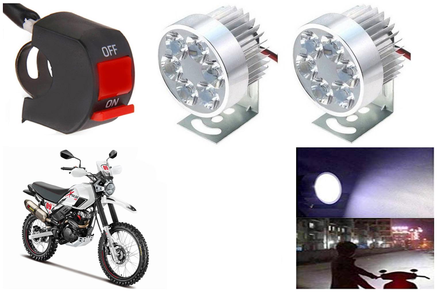 

SHOP4U Waterproof 6 LED Fog Light Head Lamp for Hero Xpulse 200 BS6 (Set of 2 Silver Free On Off Switch)