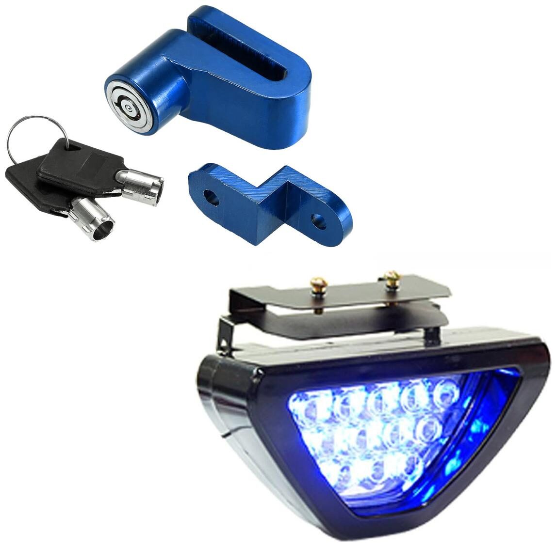 

Spidy Moto Combo of Bike Disc Brake Security Lock 12 LED Brake Light Blue Universal for Motorcycle