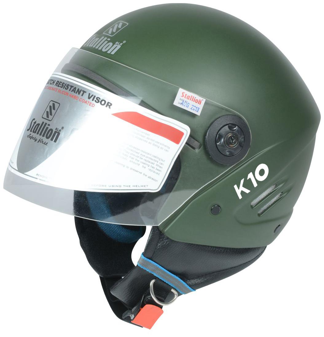 

Stallion Blk K10 Open Face Militery Green Helmet