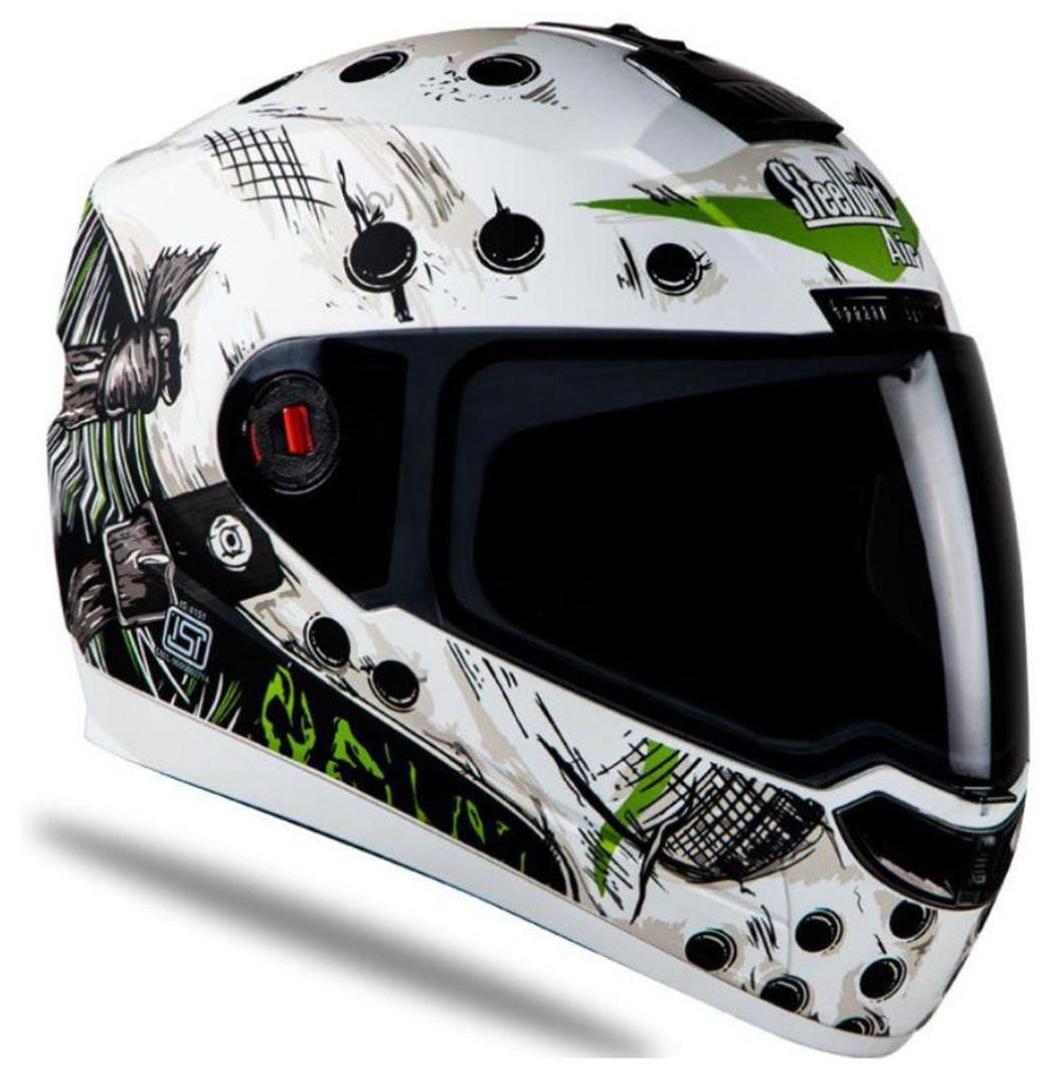 

Steelbird Air SBA 1 Dunkin Full Face Helmet (Glossy White with Green M Plain Visor)