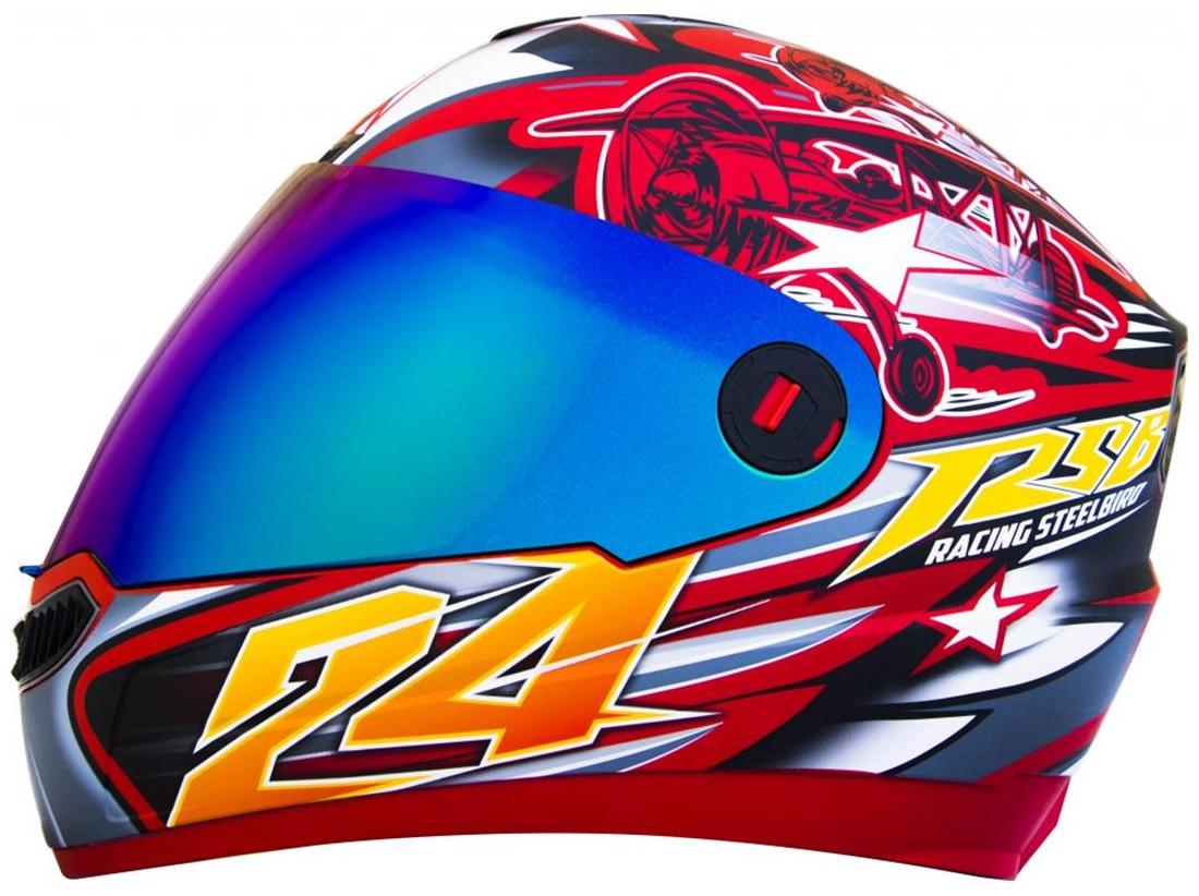

Steelbird Men s ISI Certified Bargy Design Graphics Helmet - Hovering Glossy Finish with Golden Visor (Medium 580MM Glossy Sports Red With Yellow ) Free extra transparent visor