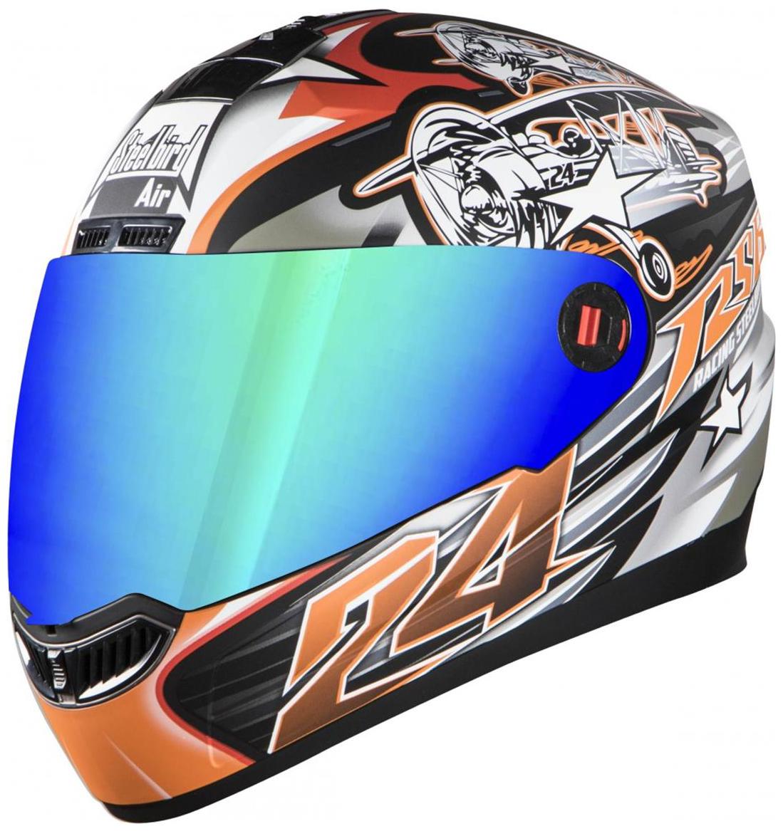 

Steelbird Men s ISI Certified Bargy Design Graphics Helmet - Hovering Glossy Finish with Rainbow Visor (Medium 580MM Glossy Black with Orange) Free extra transparent visor