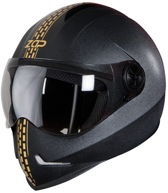 Steelbird SB-50 Adonis Zap Dashing Full Face Helmet Black with Gold (Large 600 MM;Plain Visor)