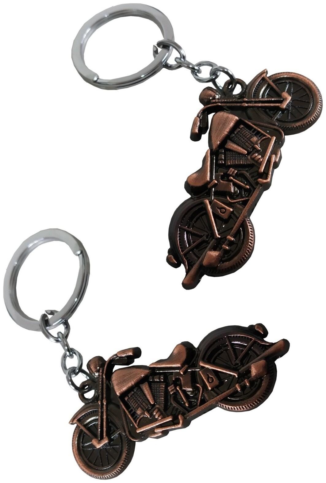 

Stylewell (Set Of 2) Premium Synthetic Metal Base Unisex 3D Flat Bikes Metallic Toy Key Ring Keychain For Bikes Scooty And Cars (Copper)
