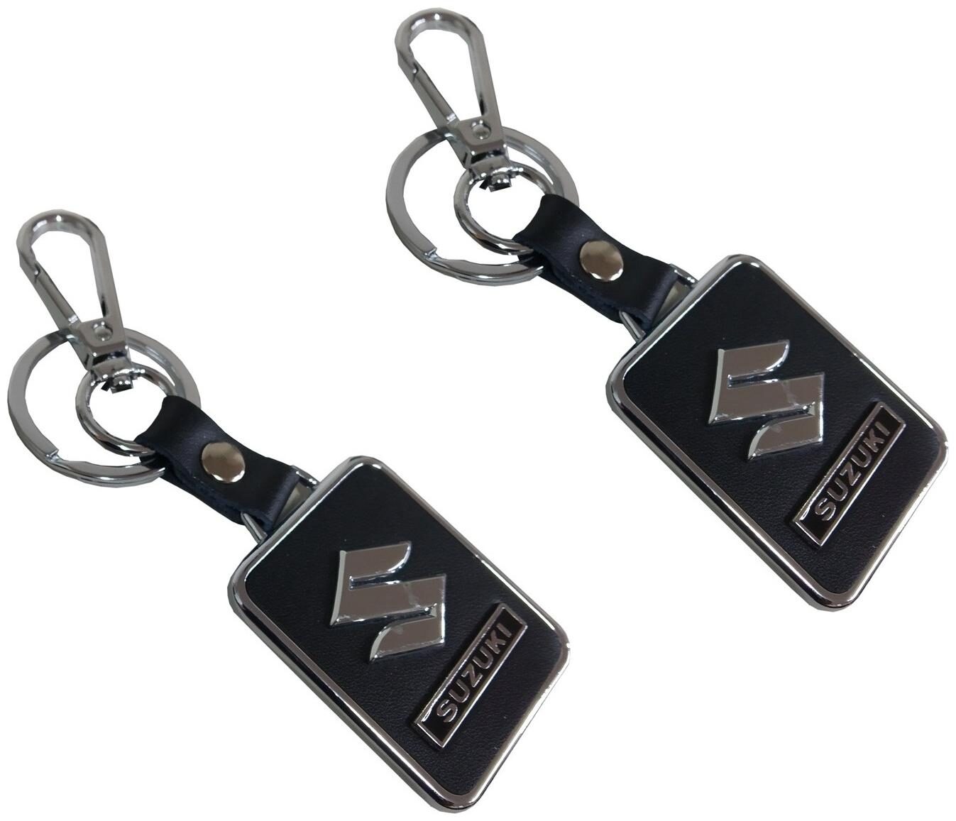 

Stylewell (Set Of 2) Premium Synthetic Metal Base Leatherette Suzuki Logo Metallic Toy Key Ring Keychain For Automobiles Bikes Scooty And Cars (Black)
