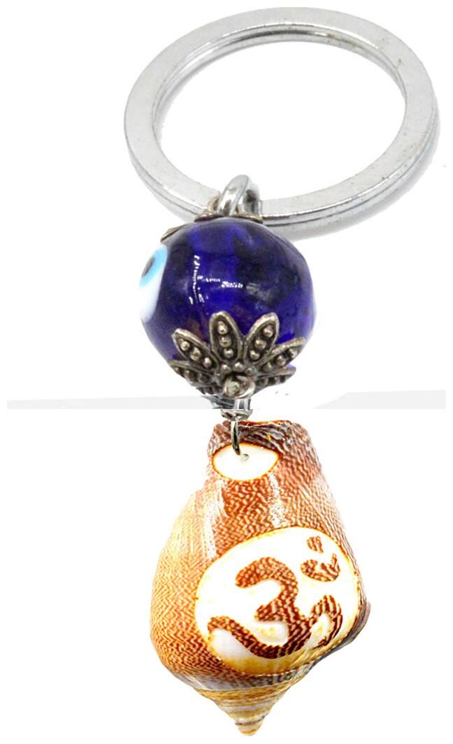 

Temples Natural Shank with printed OM Evil Eye decorative Key Chain for Gifting Good Luck and Protection