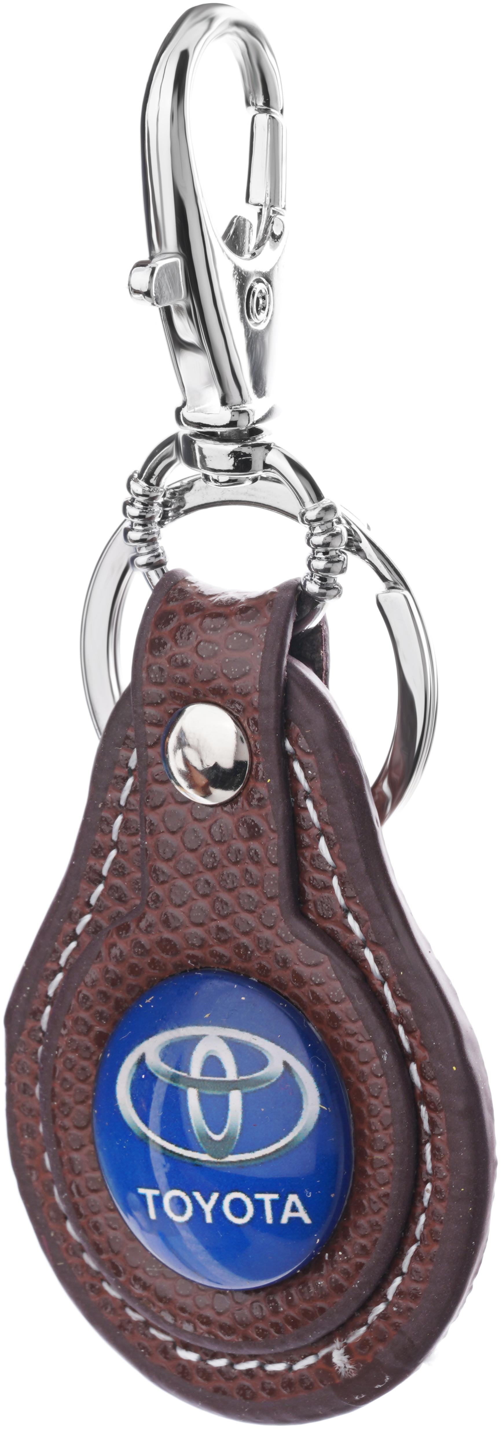 

Three Shades Toyota Car Logo Keychain in Brown Leather Metal Look