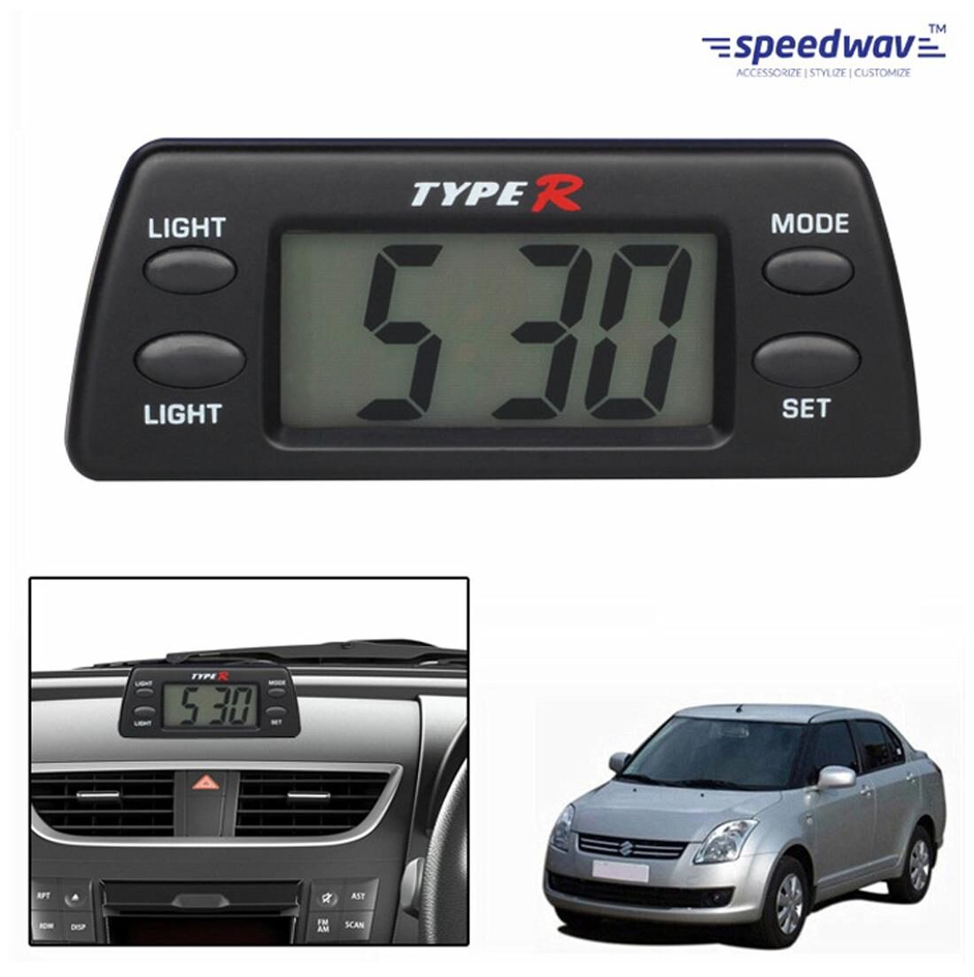 Buy TypeR Car Dashboard Clock With LightMaruti Swift Dzire Old Online at Low Prices in India