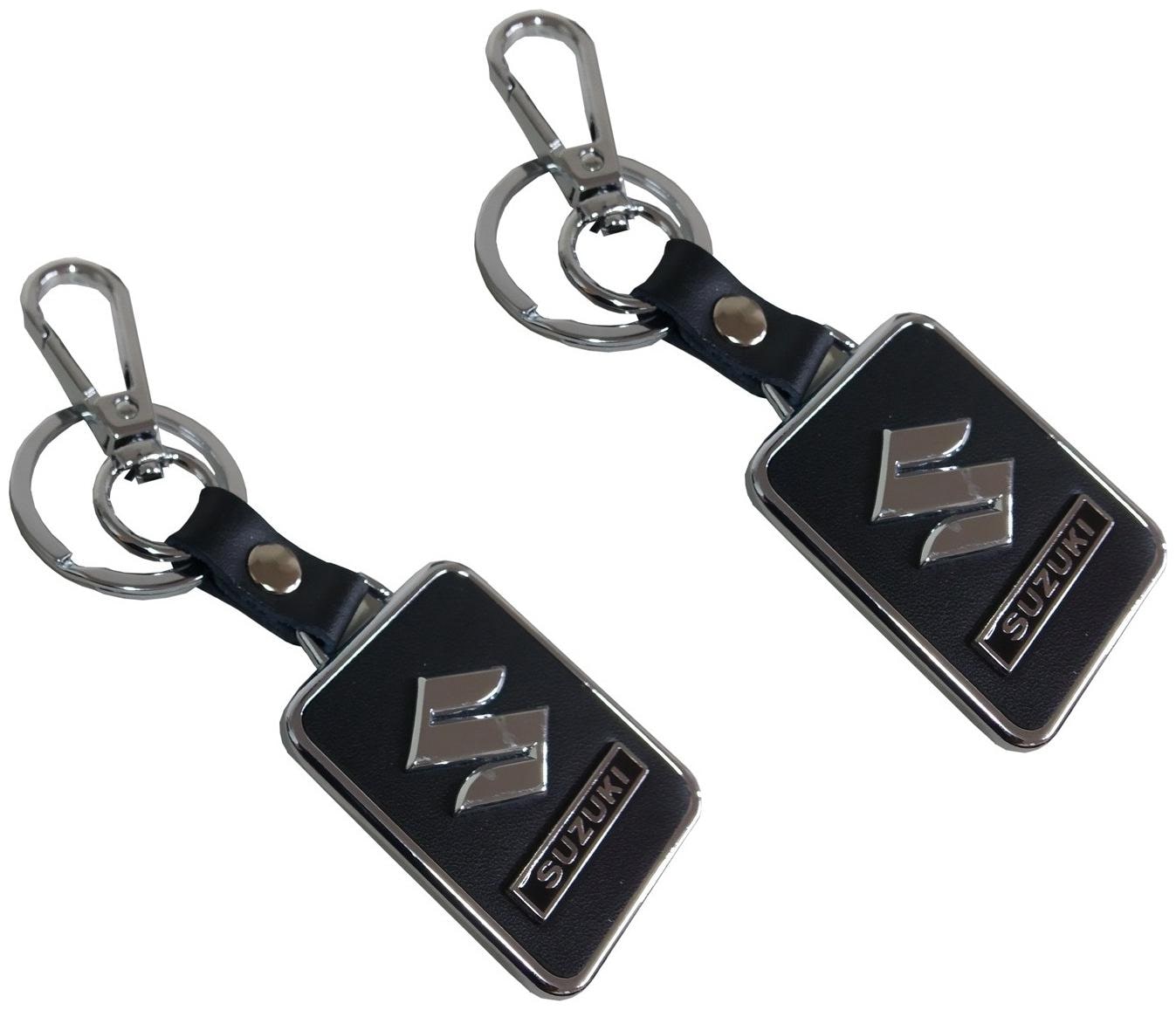 

Utkarsh Premium Synthetic Metal Base Leatherette Suzuki Logo Metallic Toy Key Ring Keychain For Automobiles Bikes Scooty And Cars (Black) (Set Of 2)