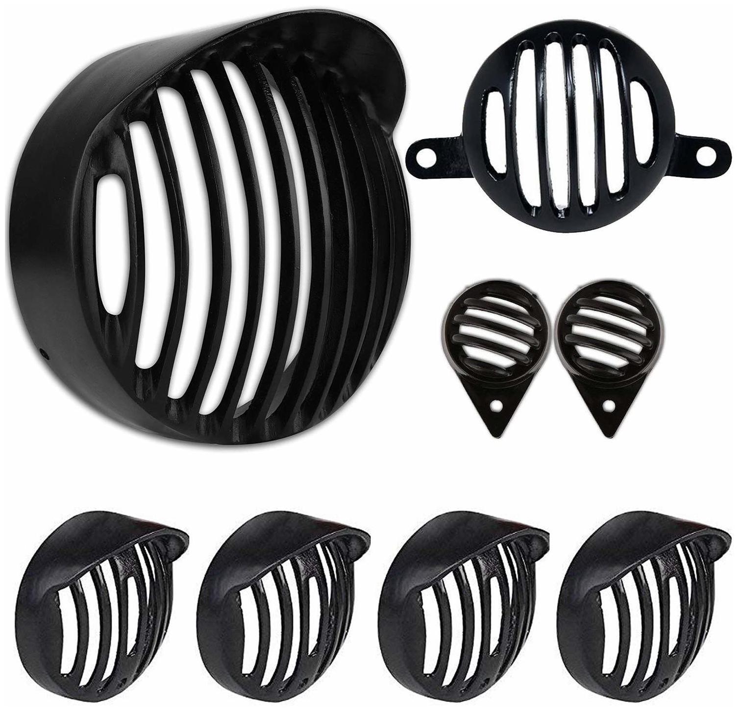 

Yashinika Metal Cap Grill for Headlight Tail Light Parking Light Indicator Grill Protector (Black Set of 8) Bike Headlight Grill (Black)