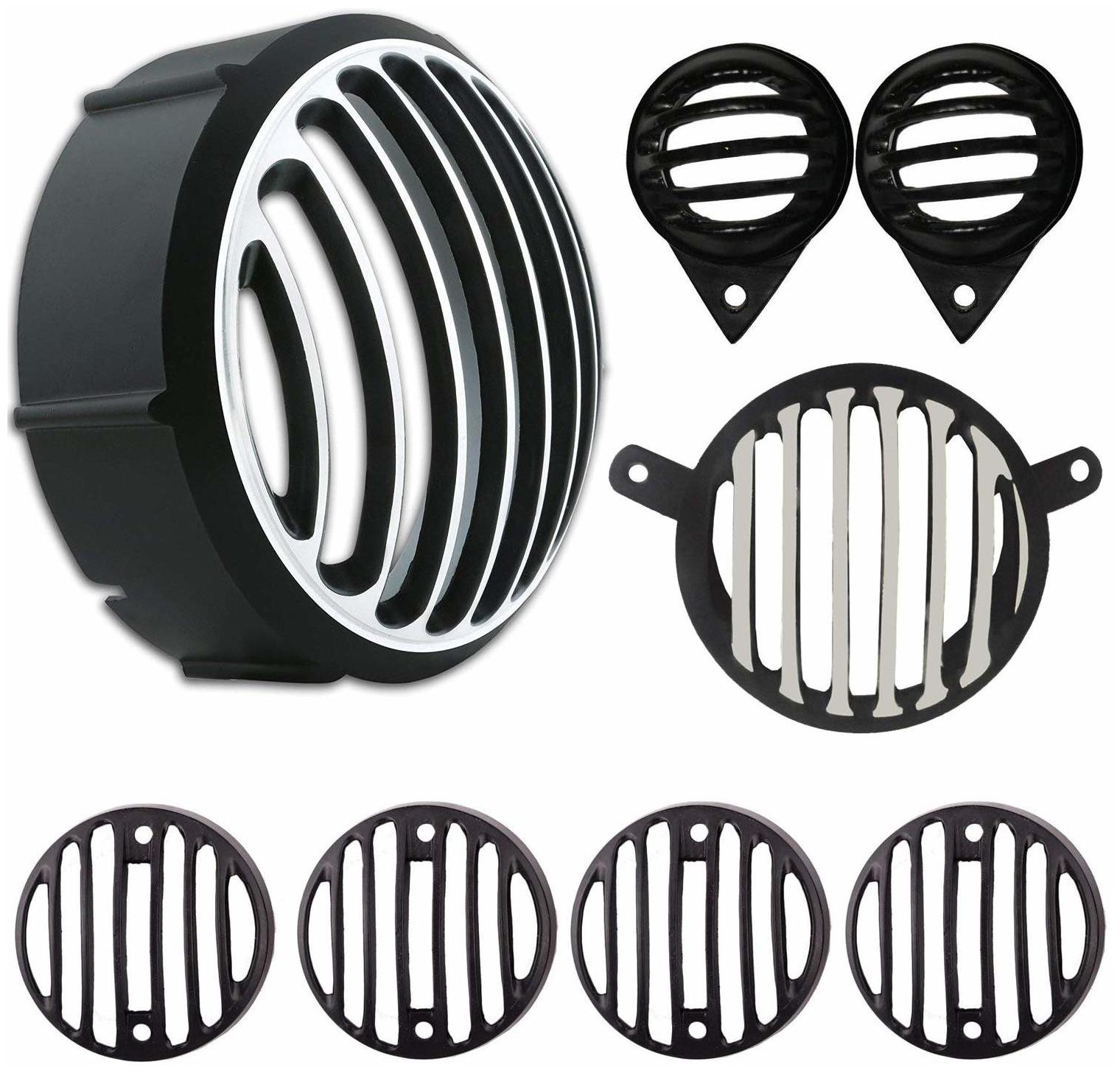 

Yashinika Metal Grill Protector (Black and Chrome Set of 8) Bike Headlight Grill (Black)