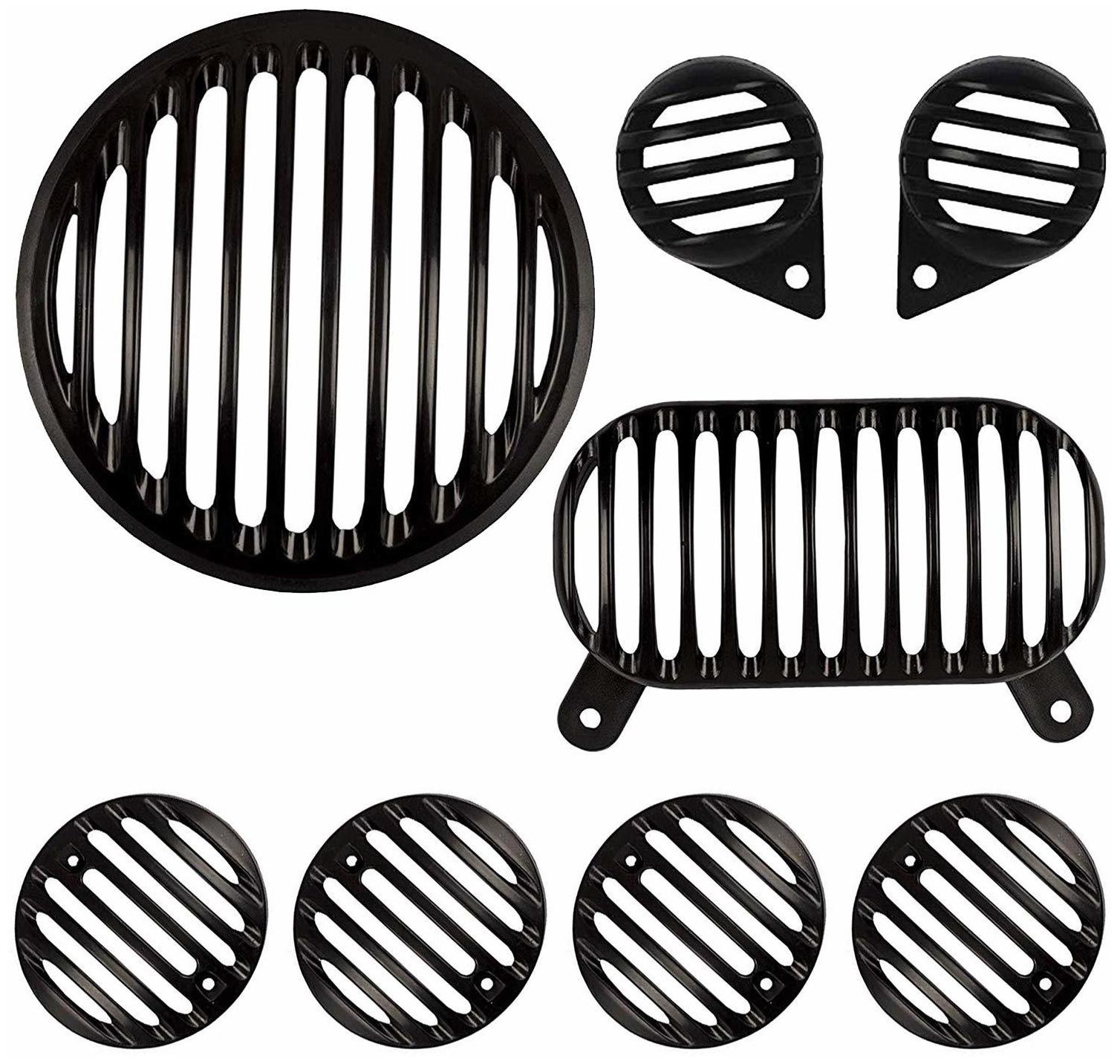 

Yashinika Plastic Electra Headlight Tail Light Parking Light Indicator Grill Protector (Black Set of 8) Bike Headlight Grill (Black)