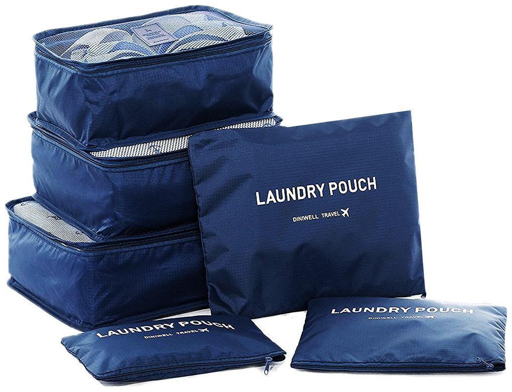 

6pcs Travel Storage Bag Organizer Luggage Suitcase Compression Pouches 6 Set Travel Luggage Organizer Polyester Travel Storage Bag for Bra Socks Secret Underwear (Navy Blue)