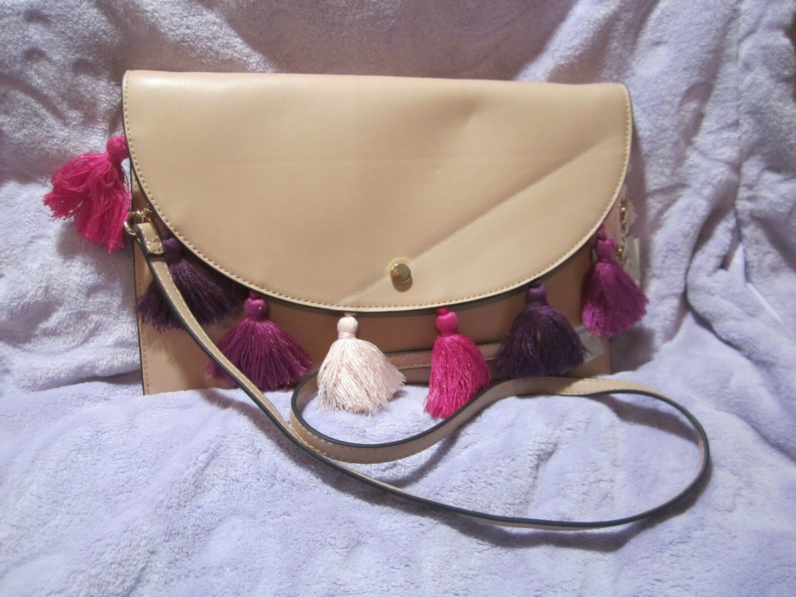 

A New Day Faux Leather Convertible Cross Body Messenger Shoulder Bag Tassels NWT