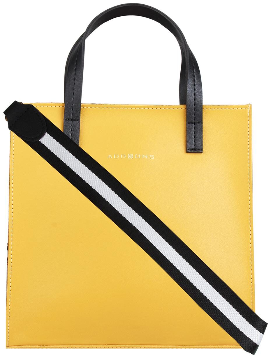 

Addons womens latest stylish yellow contrast PU Tote