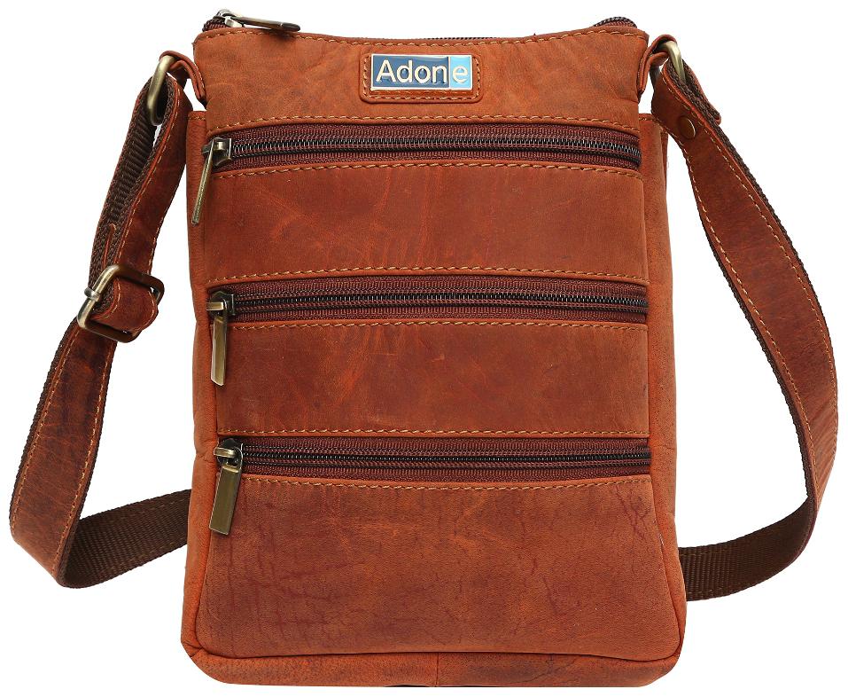 

Adone Three Zip Stylish Leather Sling Bag (Tan)