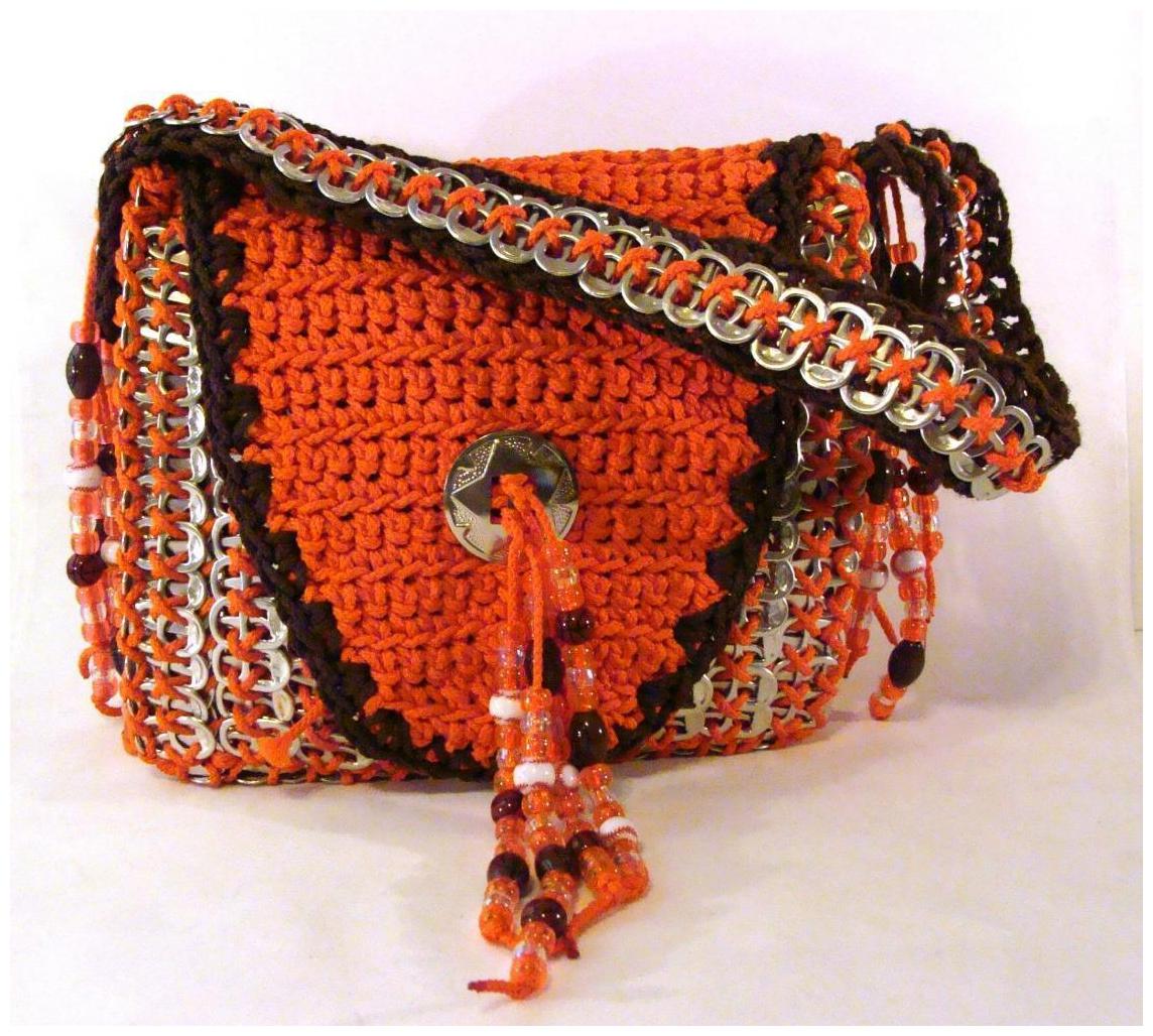 

Aluminum Soda Pop Top Beer Can Pull Tab Handcrafted Purse Orange Brown