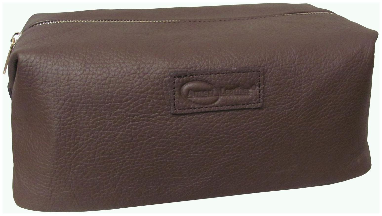 

Amerileather Madison Leather Cosmetic Toiletry Bag Brown