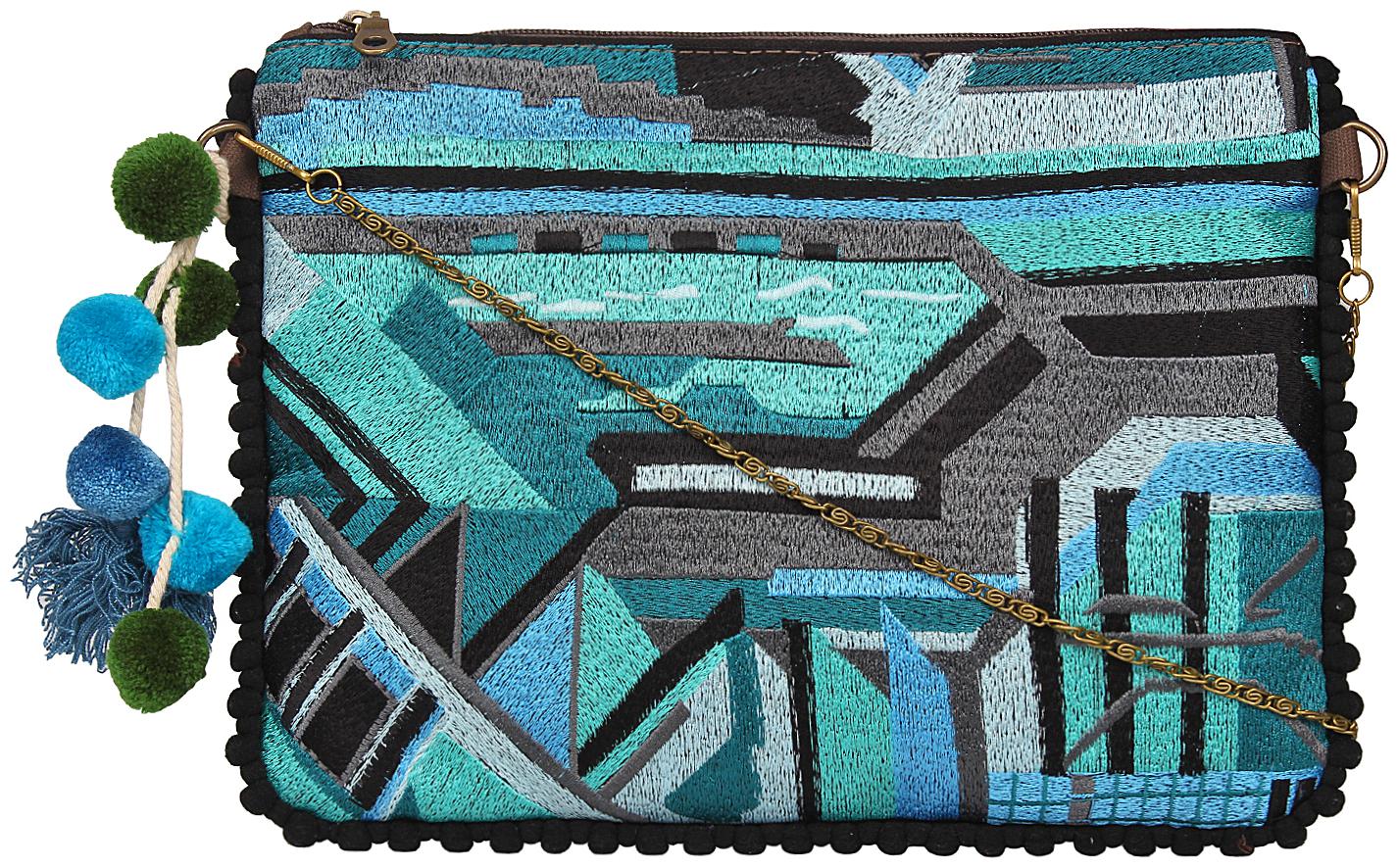 

Anekaant Blue Canvas Embellished Sling Bag
