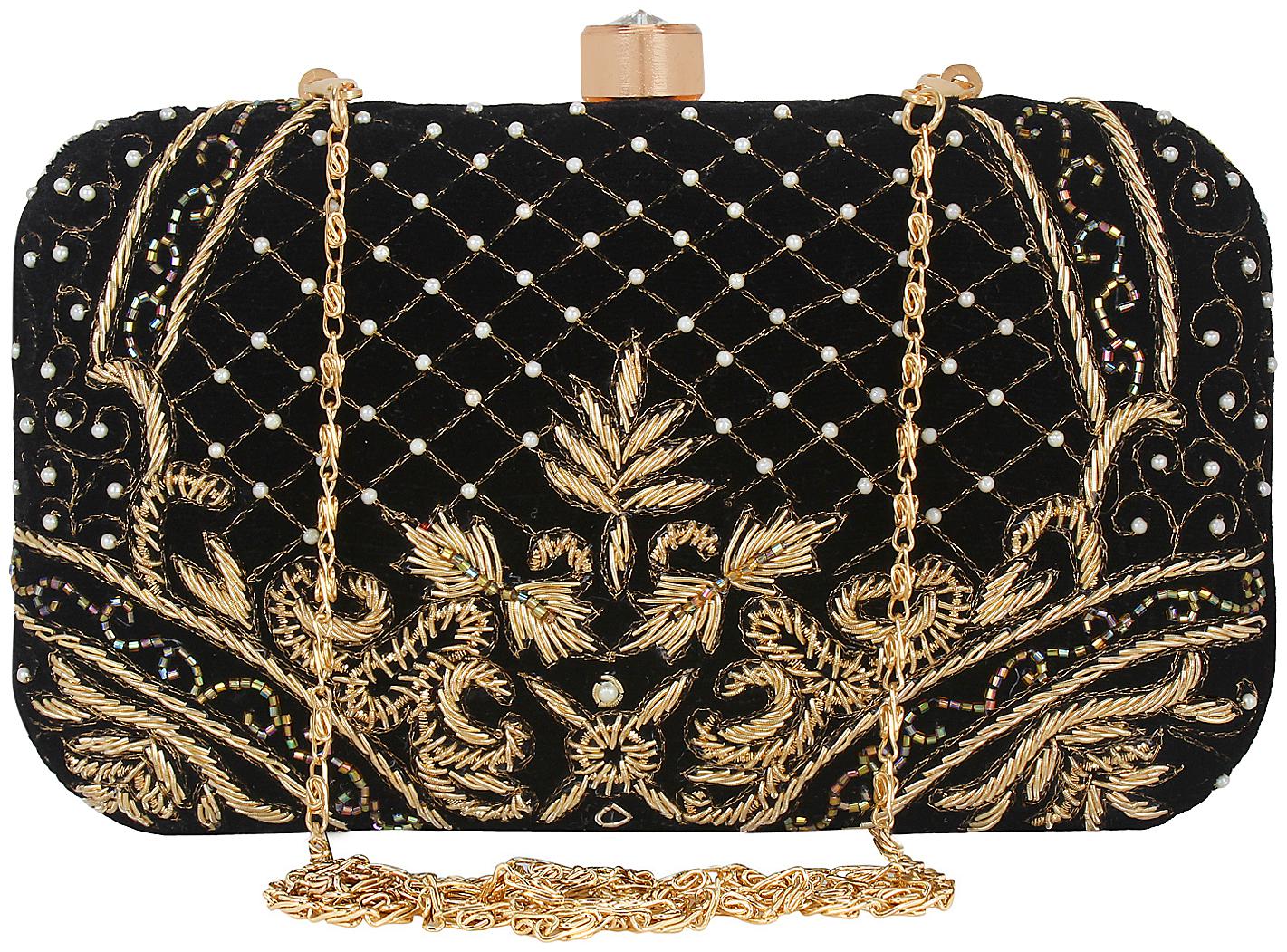 

Anekaant Women Black Velvet Clutch