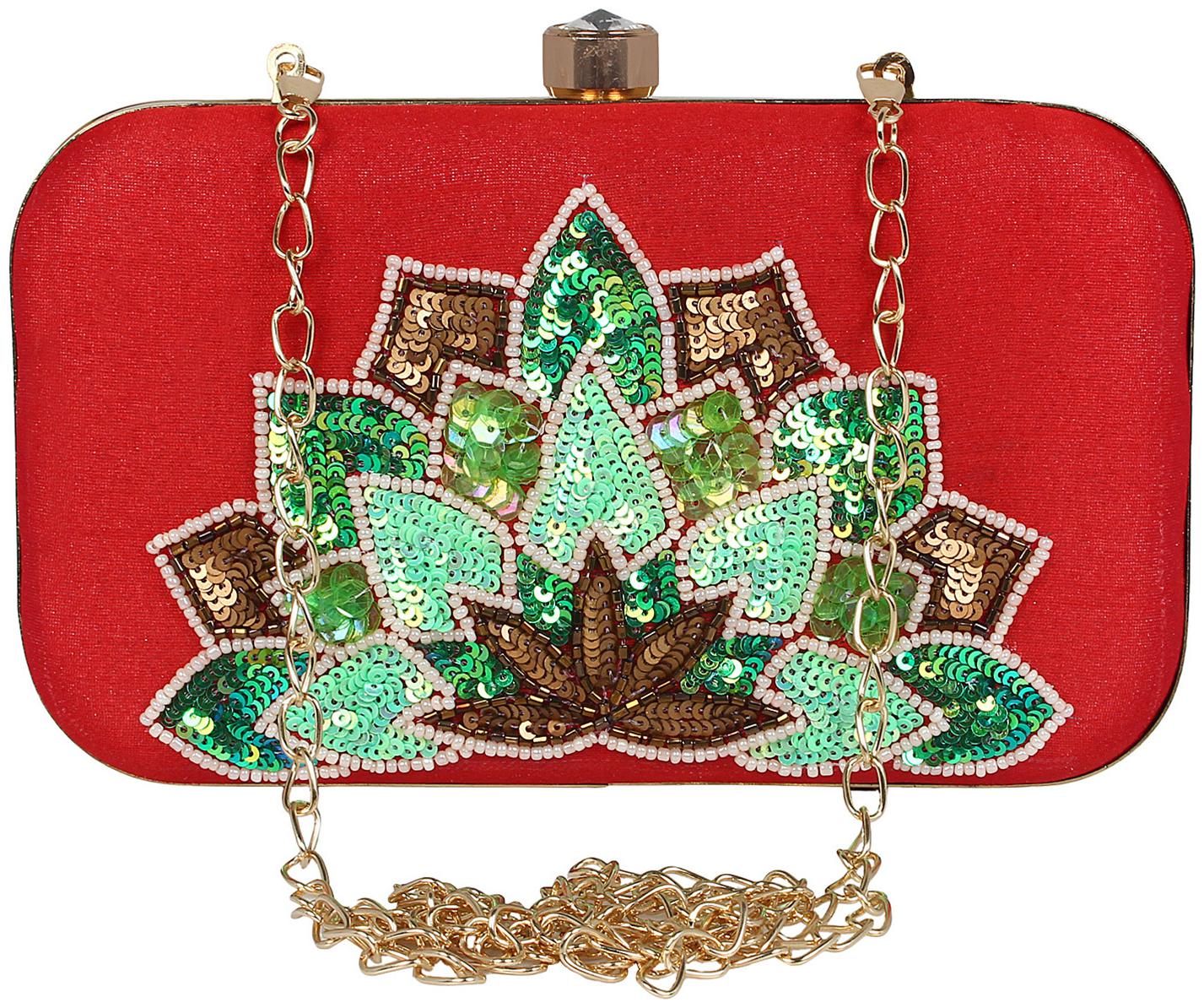 

Anekaant Women Red Fabric Clutch