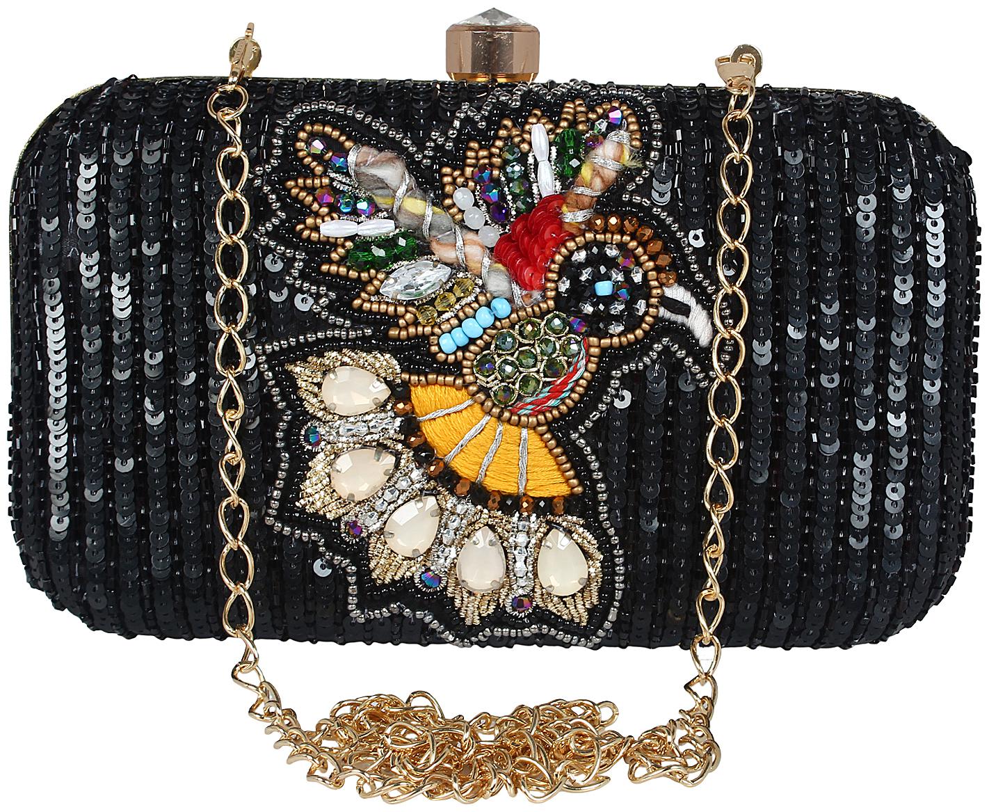 

Anekaant Women Black Fabric Clutch