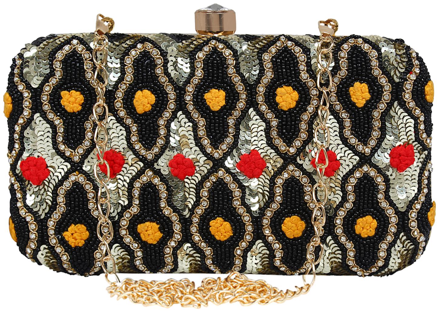 

Anekaant Women Black Fabric Clutch