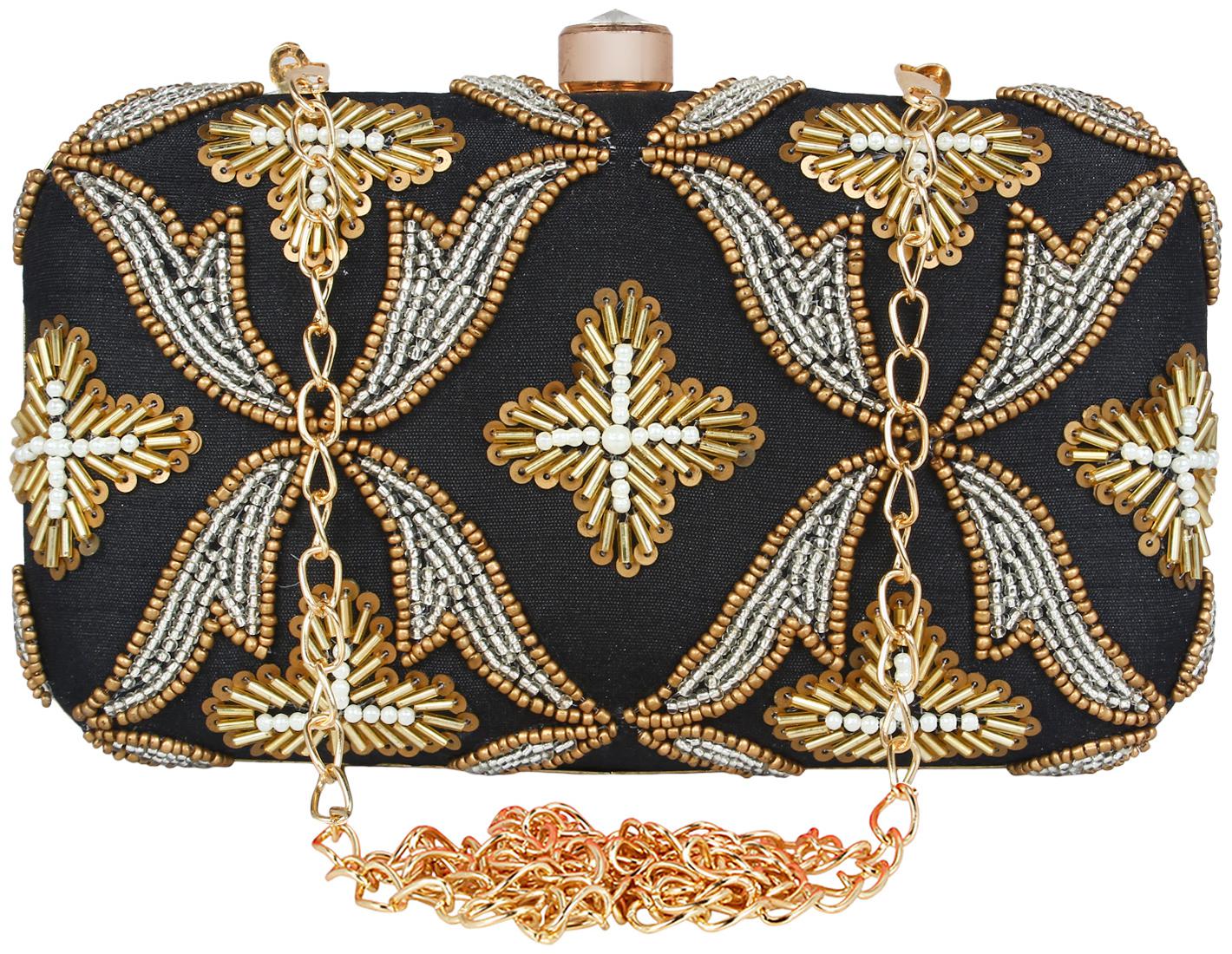 

Anekaant Women Black Fabric Clutch