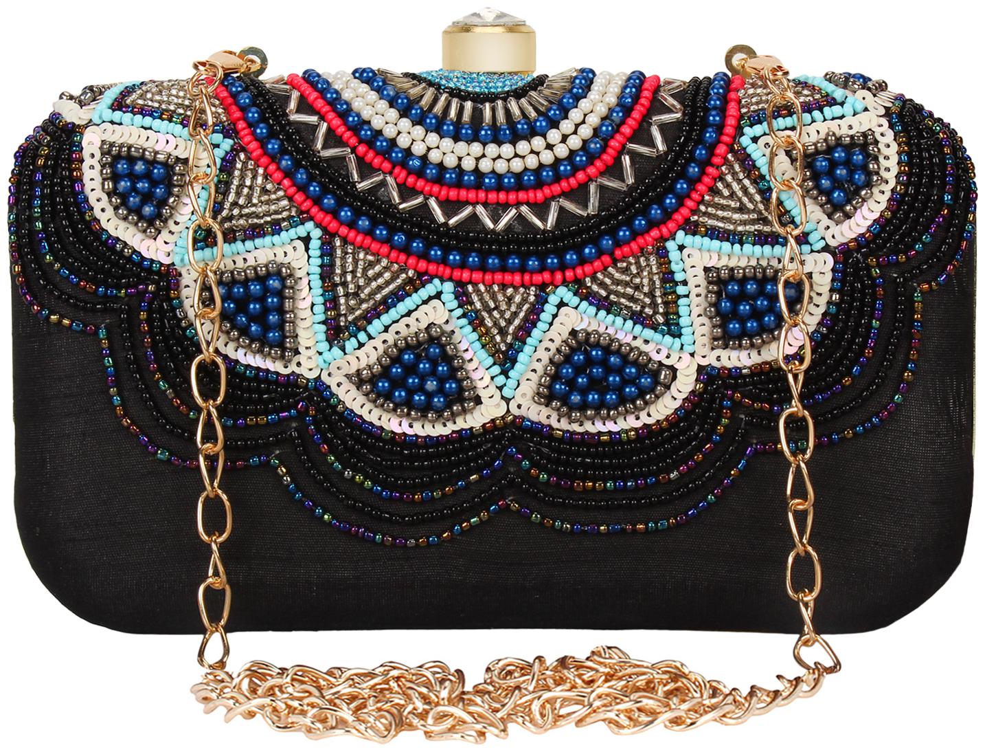 

Anekaant Women Black Fabric Clutch