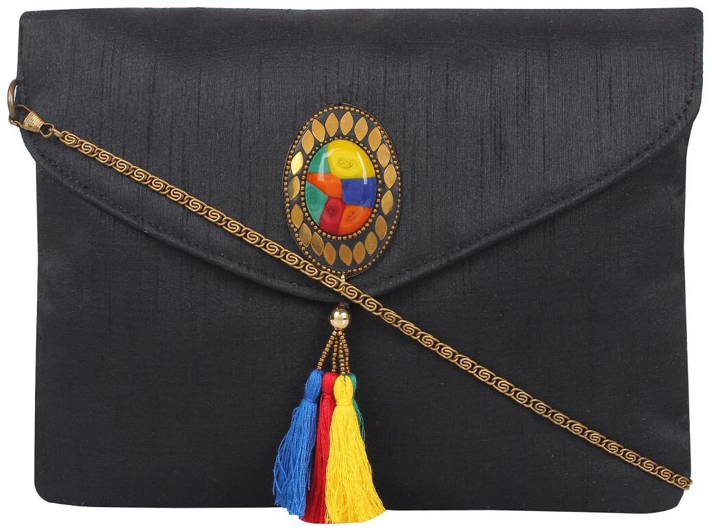 

Anekaant Black Silk Solid Sling Bag
