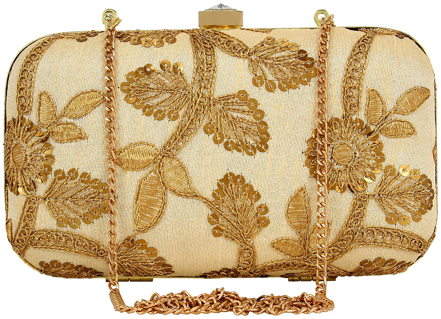 

Anekaant Women Beige Synthetic Clutch