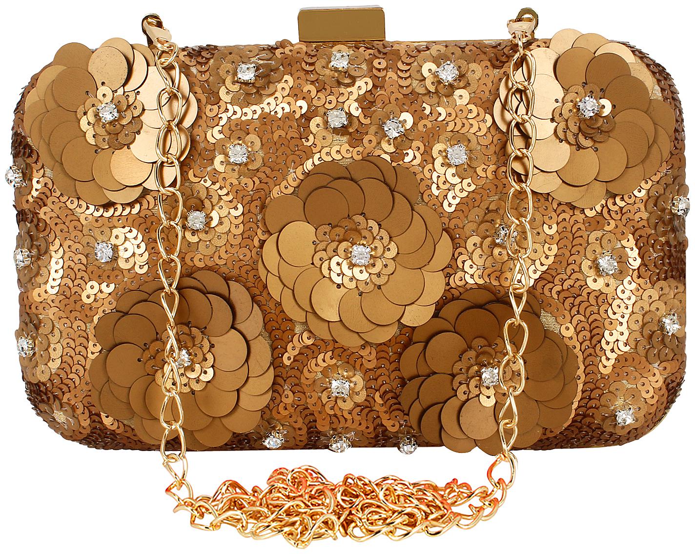 

Anekaant Women Gold Fabric Clutch