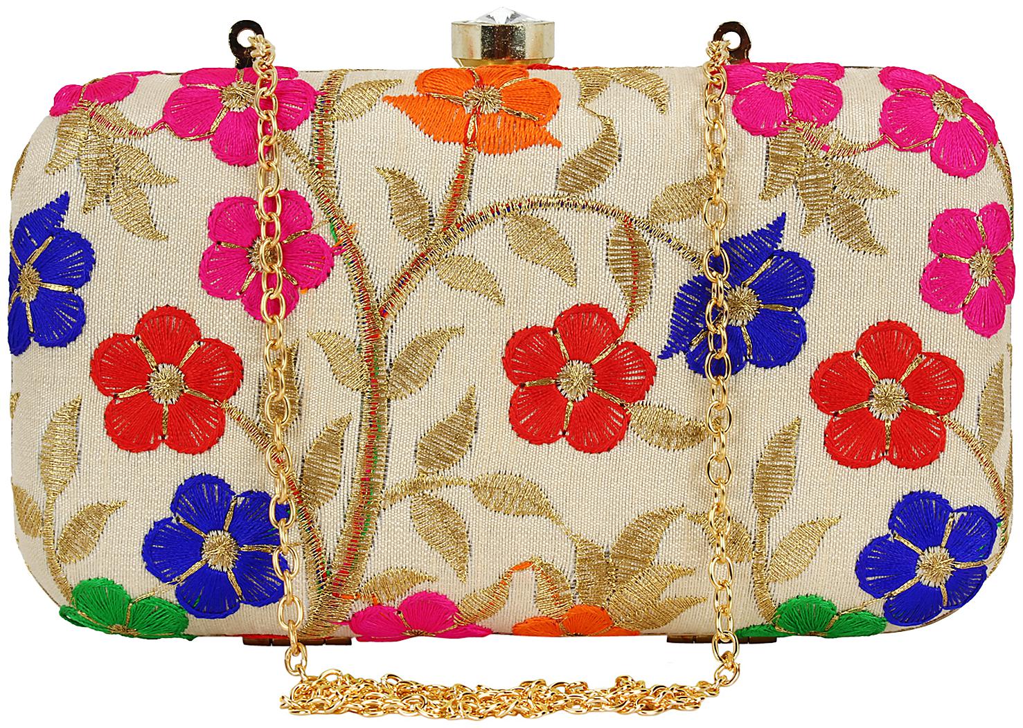 

Anekaant Women Beige Synthetic Clutch