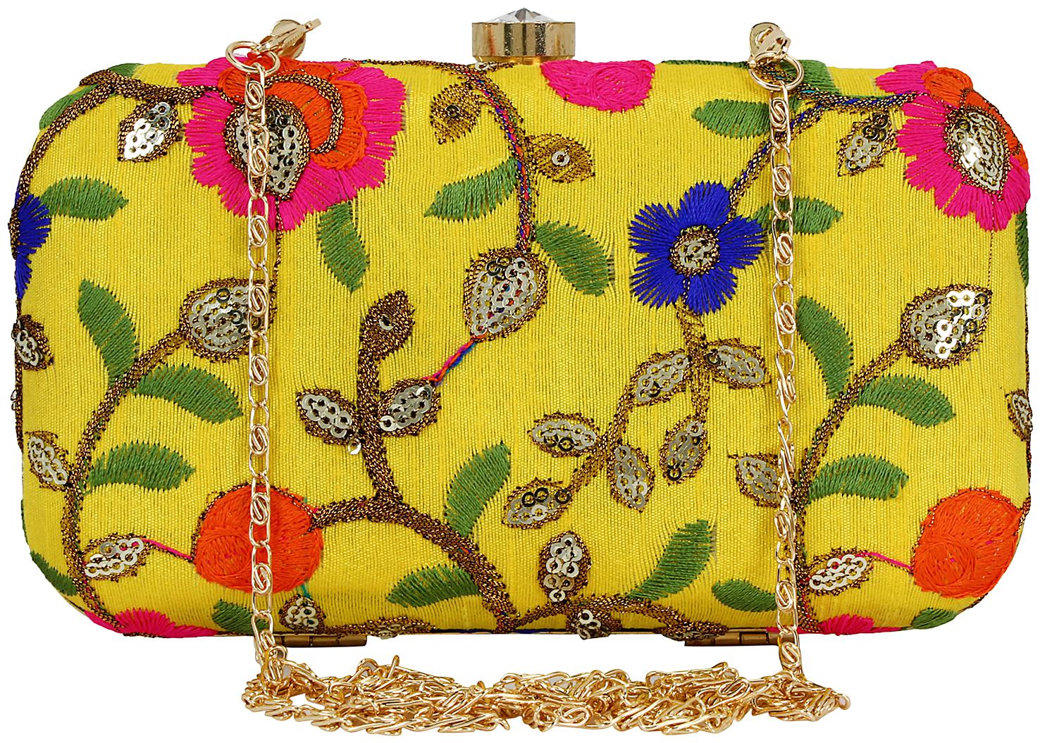 

Anekaant Women Yellow Synthetic Clutch
