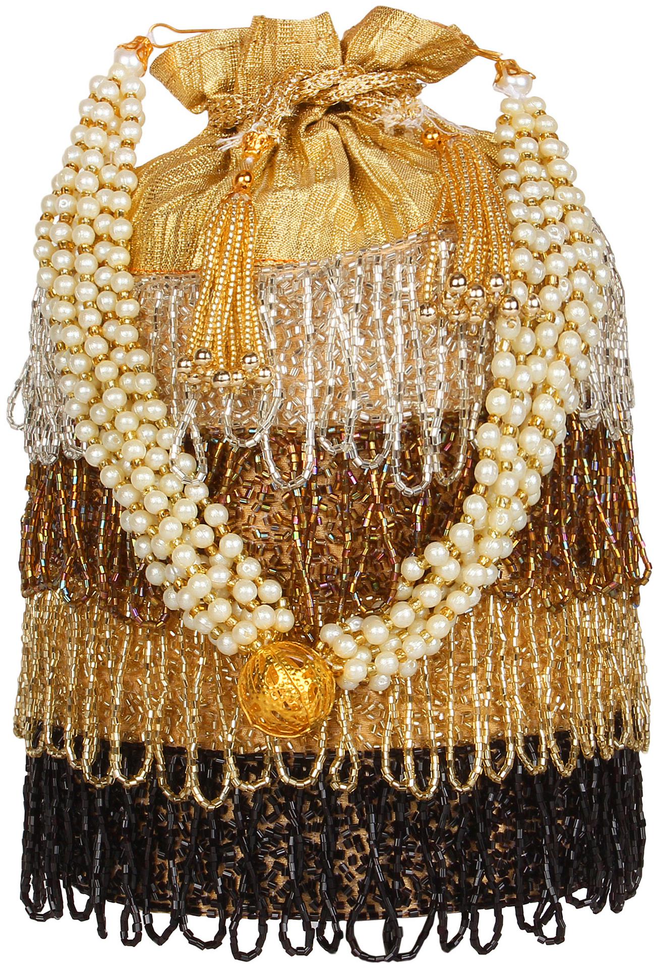 

Anekaant Gold Silk Potli Bag - Dangle