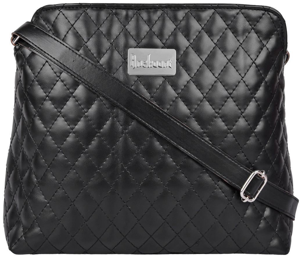 

Anekaant Black PU Solid Sling Bag