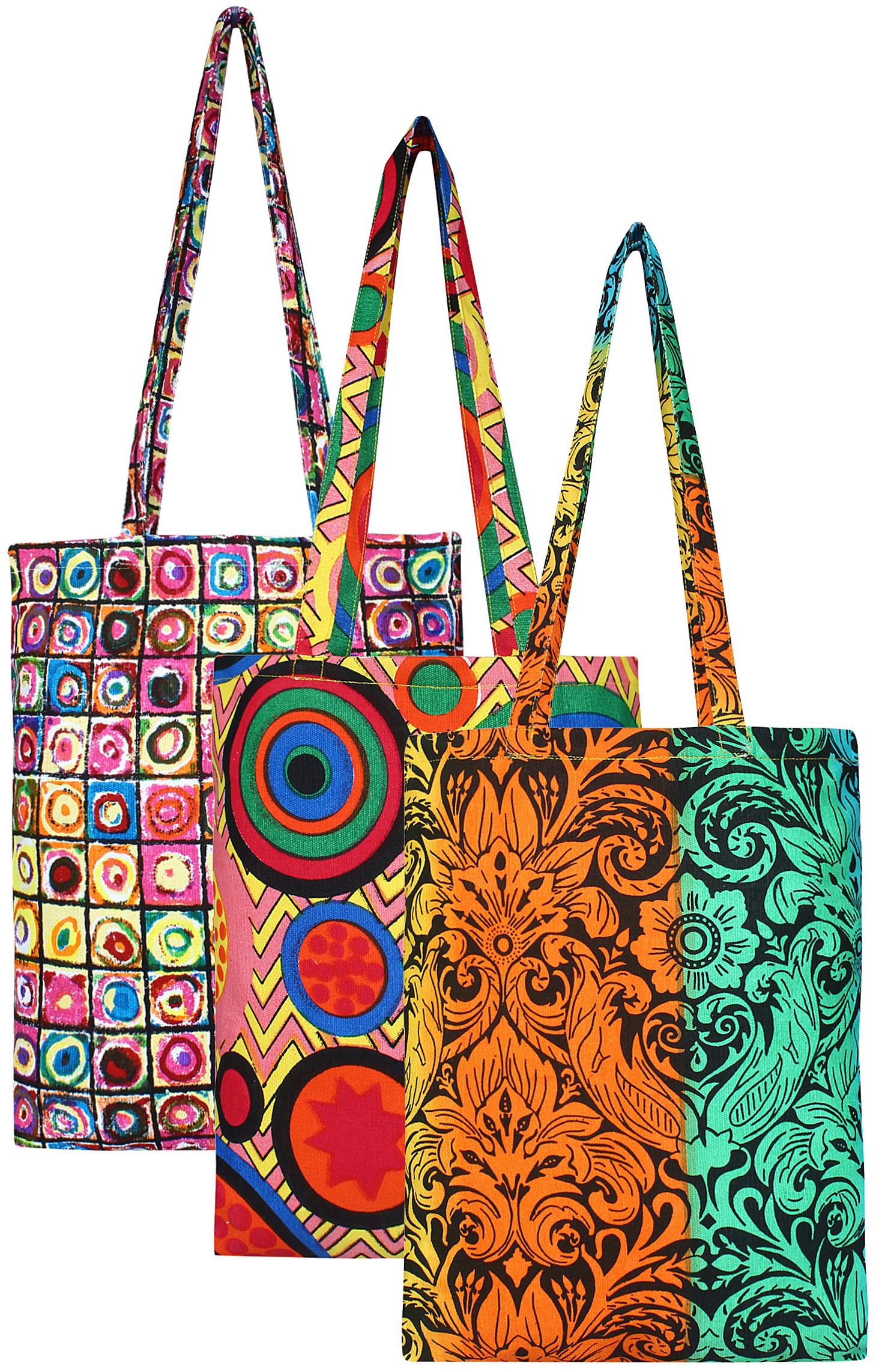 

Anekaant Eco-Friendly Multicolour Printed Canvas Shopping Bag Pack of Three