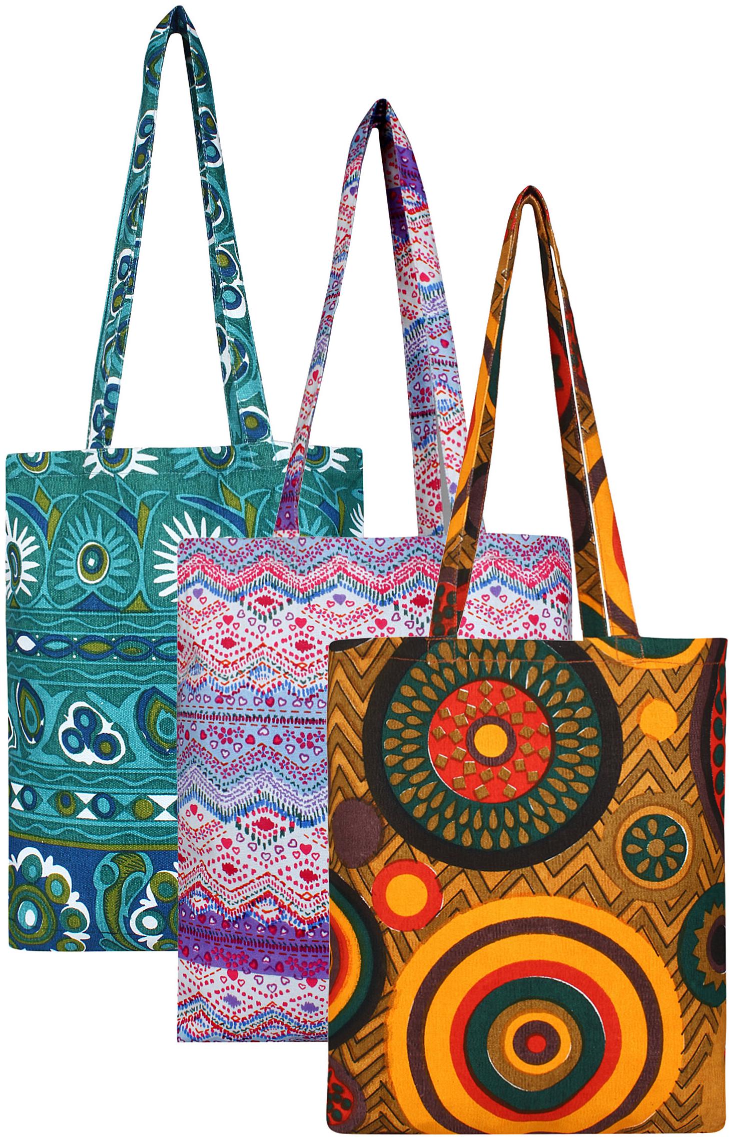 

Anekaant Eco-Friendly Multicolour Printed Canvas Shopping Bag Pack of Three